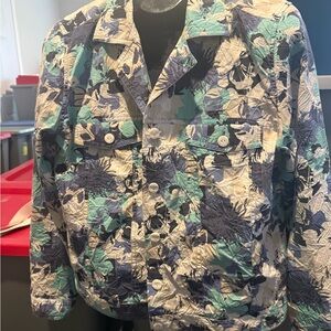 Quilted Floral Button-Up Jacket in Teal, Navy & Cream mp14